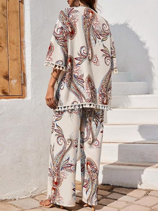 Summer Travel Co-Ord Set Short Sleeve Shirt & Wide-Leg Pant