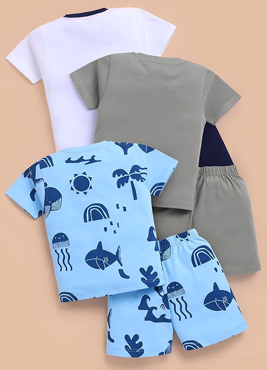 Boys Summer 3 Packs Of T-shirts and Shorts Combo Set (Multicolors)