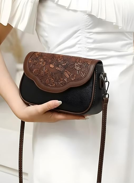 Floral Embossed Crossbody Sling Bag Small Shoulder Handbag for Daily Use