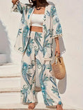 Women Summer Travel Co-Ord Set Short Sleeve Shirt & Wide-Leg Pant