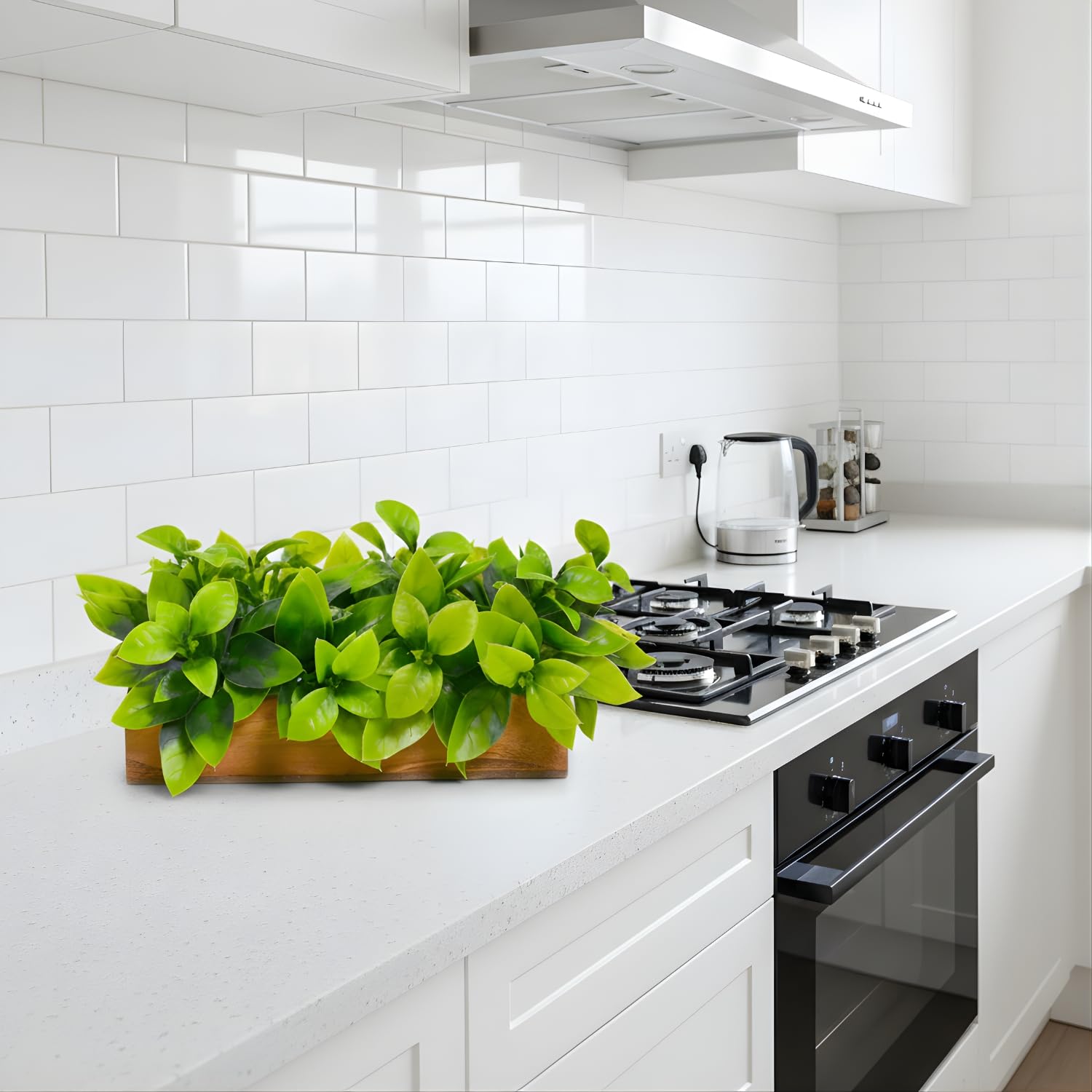 Artificial Citrus Green Leaves Plant in Wooden Small Rectangular Planter