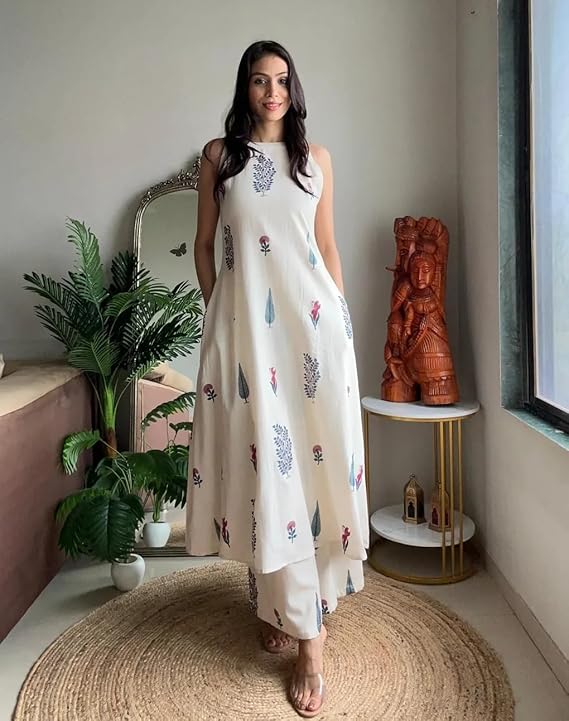 Sleeveless Printed Kurta with Palazzo Pants | Summer Friendly, Office Wear Co-Ord Set
