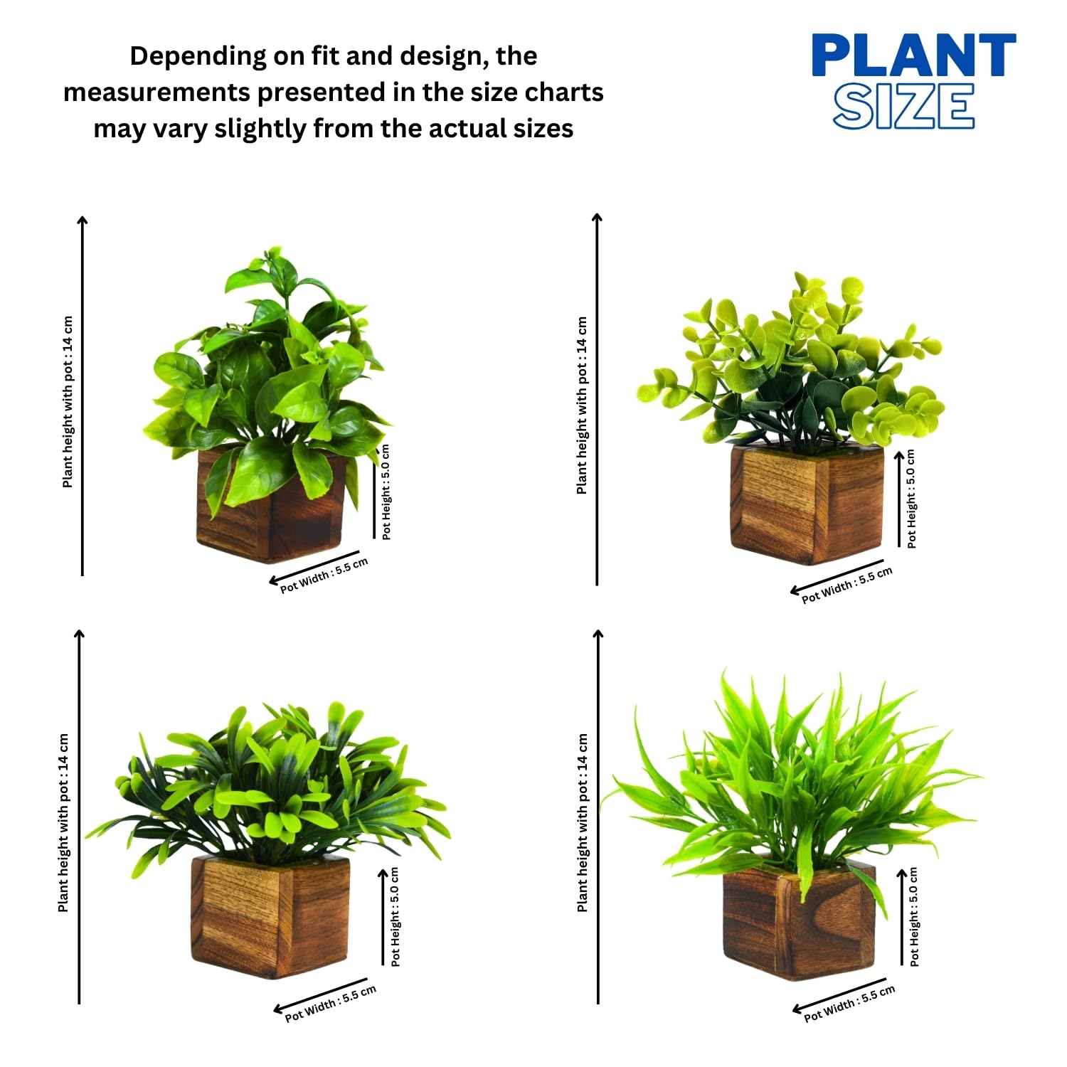 Artificial Greenery Leaves in Wooden Pot (Pack of 4)