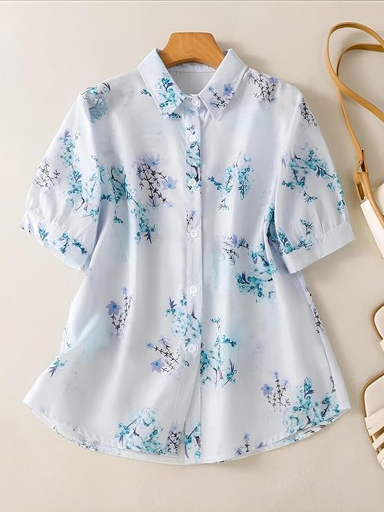 Women's Pink Floral Printed Button Down Western Shirt with Collared Neck and Half Sleeves in Relaxed Fit Style