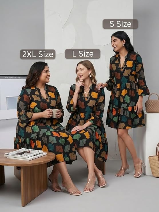 Women’s Floral Printed V-Neck Long Sleeve Fit & Flare Mini Dress – Casual Western One Piece Dress