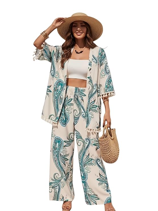 Women Summer Travel Co-Ord Set Short Sleeve Shirt & Wide-Leg Pant