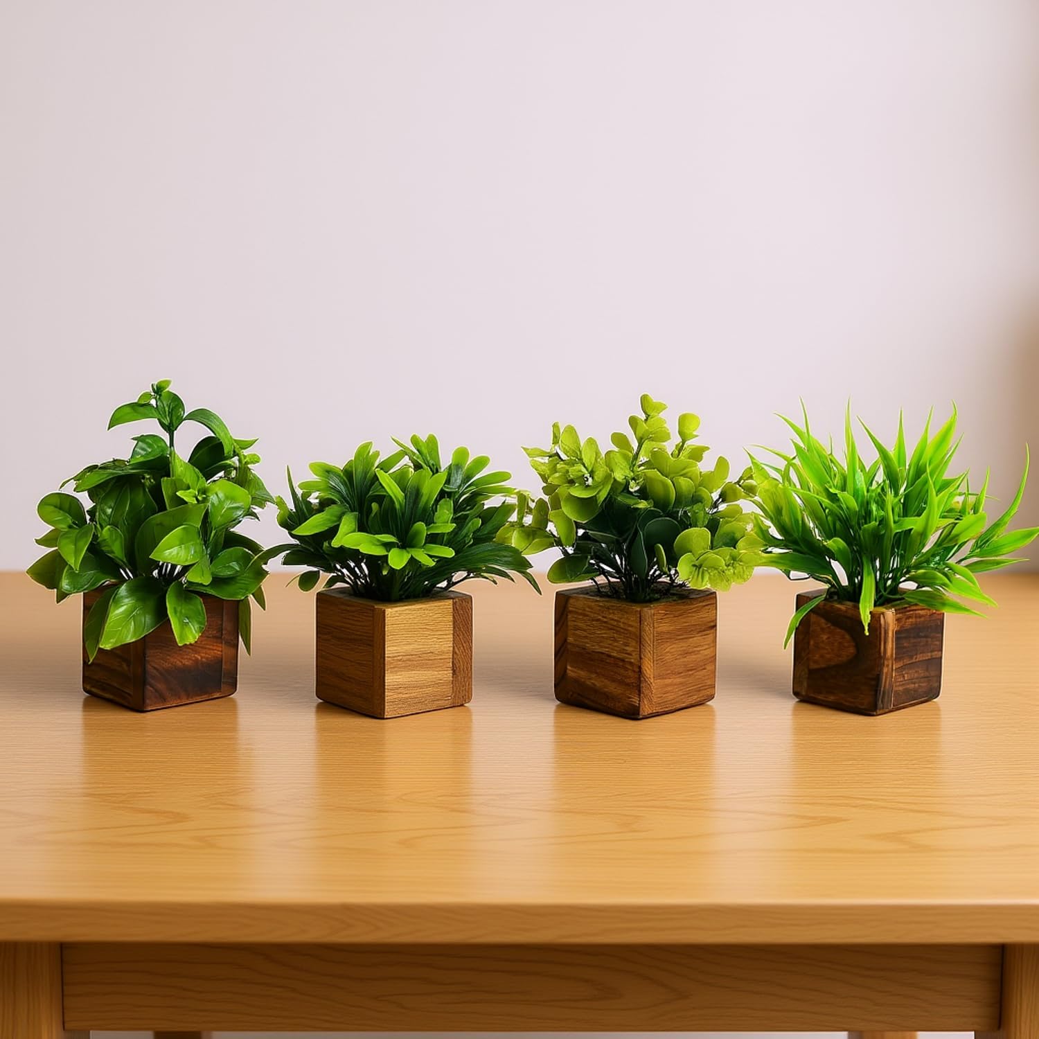 Artificial Greenery Leaves in Wooden Pot (Pack of 4)
