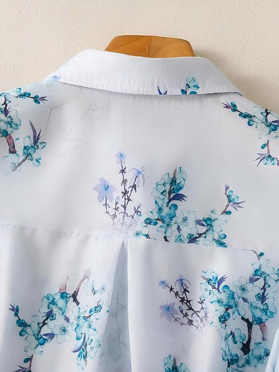 Women's Pink Floral Printed Button Down Western Shirt with Collared Neck and Half Sleeves in Relaxed Fit Style