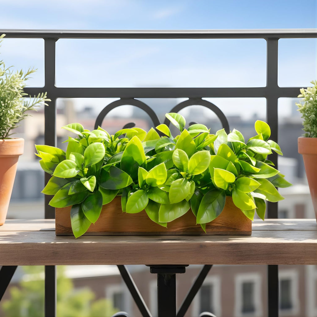 Artificial Citrus Green Leaves Plant in Wooden Small Rectangular Planter
