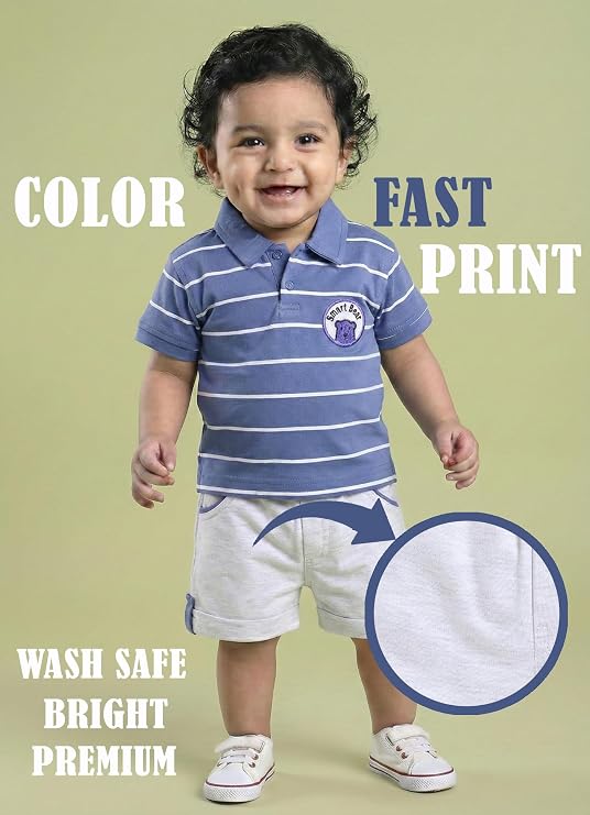 Pure Cotton Collared T-Shirt and Half Pant Set for Kids