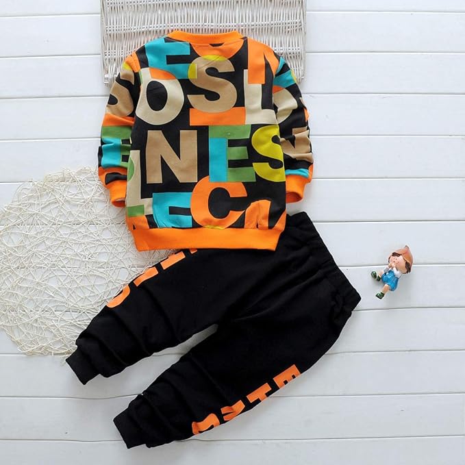 Boy's Cotton full Sleeves Printed Sweatshirt and Pant Set in Multi Color