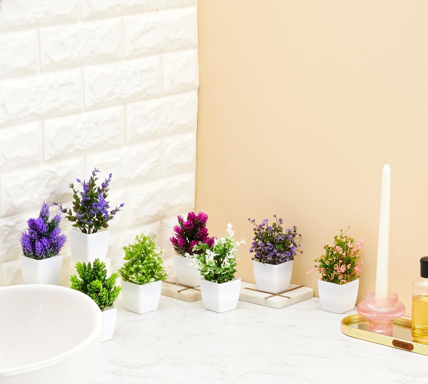 Artificial Plants with Pot Durable Plastic | No Maintenance | Dimensions: 5 cm X 13 cm (Pack of 8)