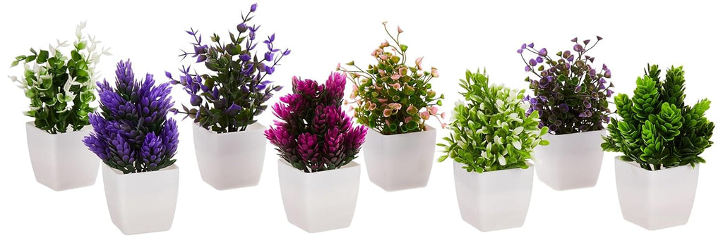 Artificial Plants with Pot Durable Plastic | No Maintenance | Dimensions: 5 cm X 13 cm (Pack of 8)