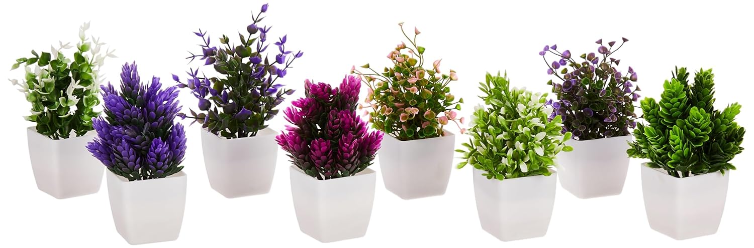 Artificial Plants with Pot Durable Plastic | No Maintenance | Dimensions: 5 cm X 13 cm (Pack of 8)