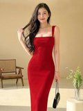 Solid Bodycon Square Neck Long Party Dress for Women's & Girl's