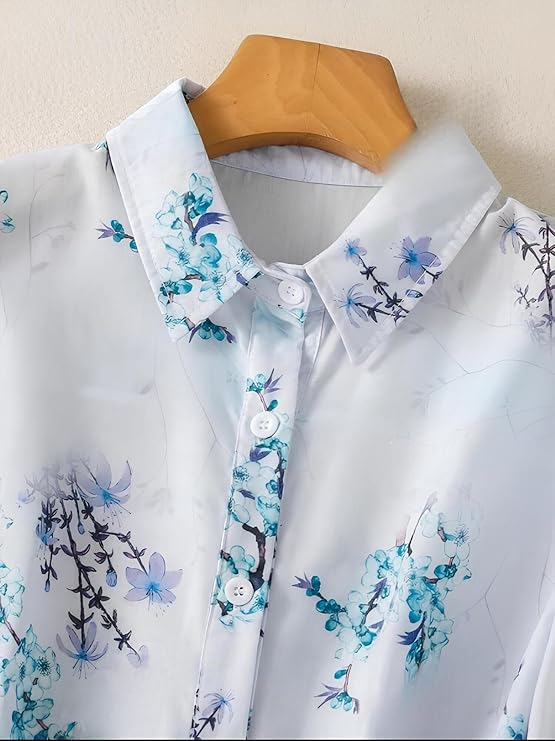 Women's Pink Floral Printed Button Down Western Shirt with Collared Neck and Half Sleeves in Relaxed Fit Style