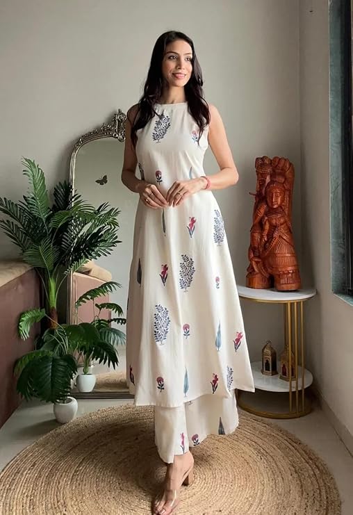 Sleeveless Printed Kurta with Palazzo Pants | Summer Friendly, Office Wear Co-Ord Set