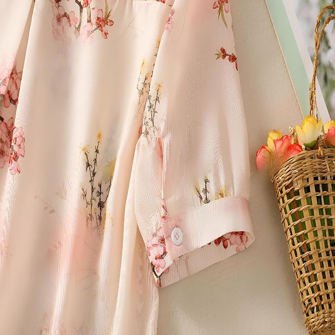 Women's Pink Floral Printed Button Down Western Shirt with Collared Neck and Half Sleeves in Relaxed Fit Style
