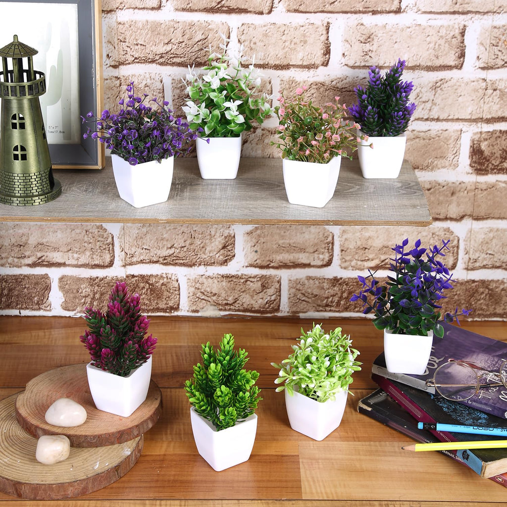 Artificial Plants with Pot Durable Plastic | No Maintenance | Dimensions: 5 cm X 13 cm (Pack of 8)