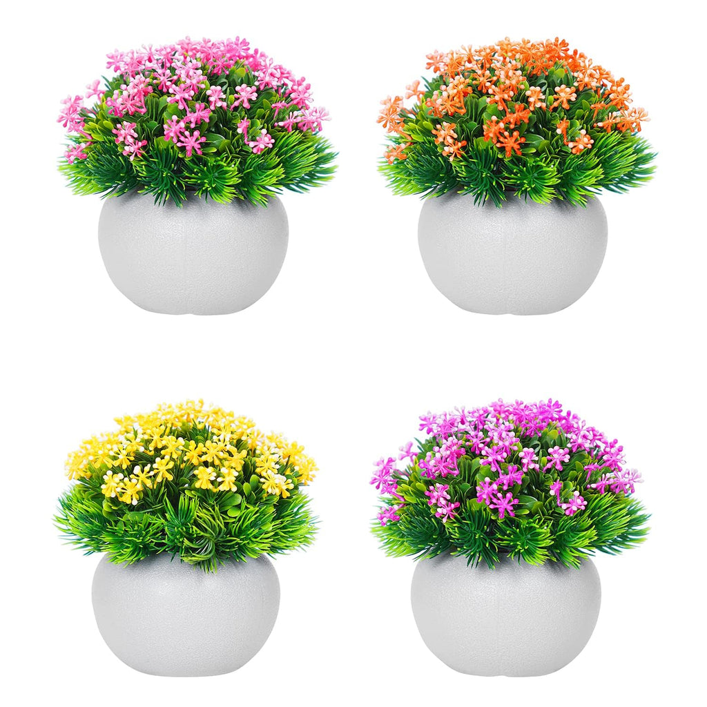 Artificial Flower Plants with White Pot Pack of 4