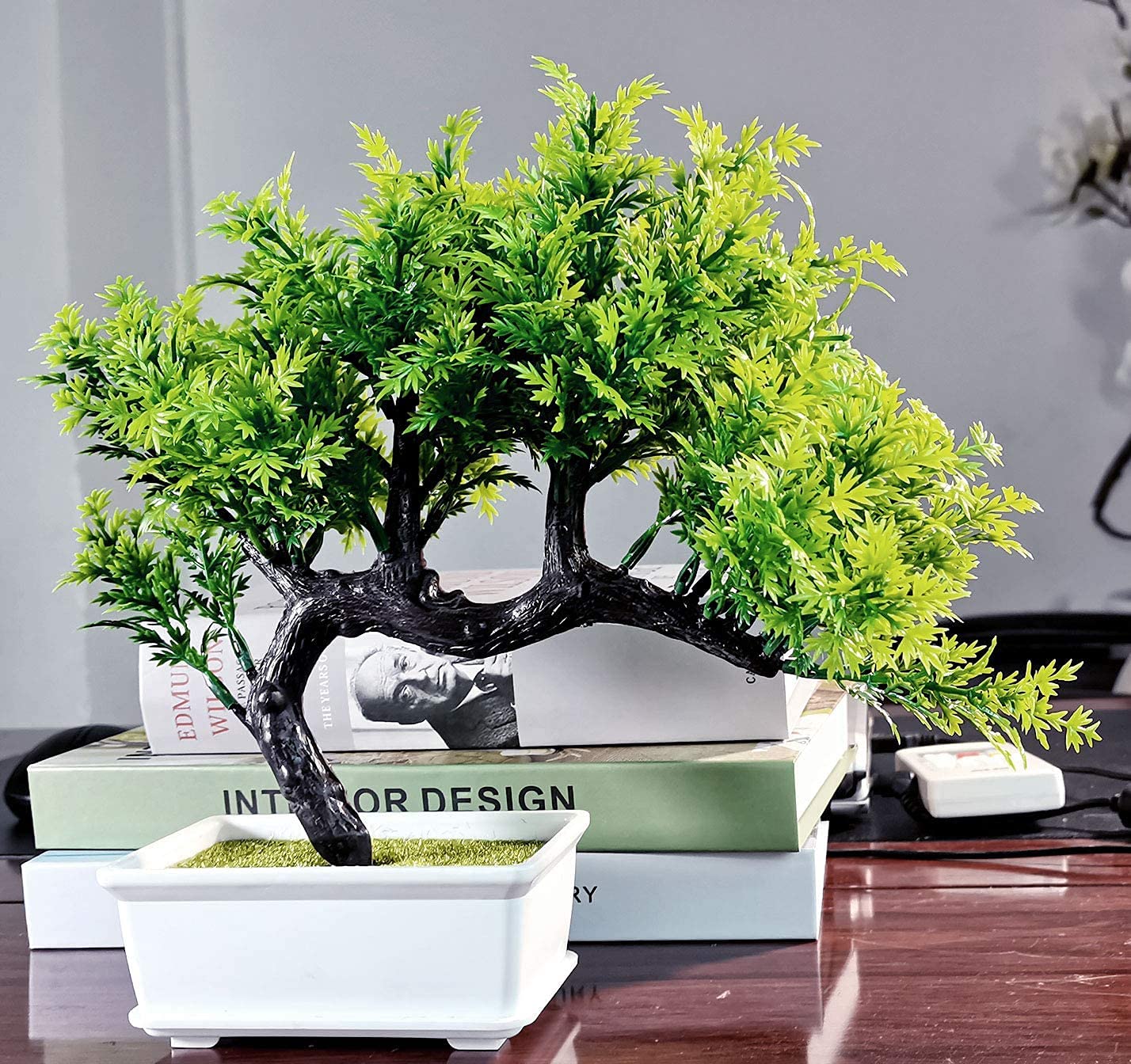 Artificial Bonsai Tree for Home Office Hotel, Green, 31 Centimeters