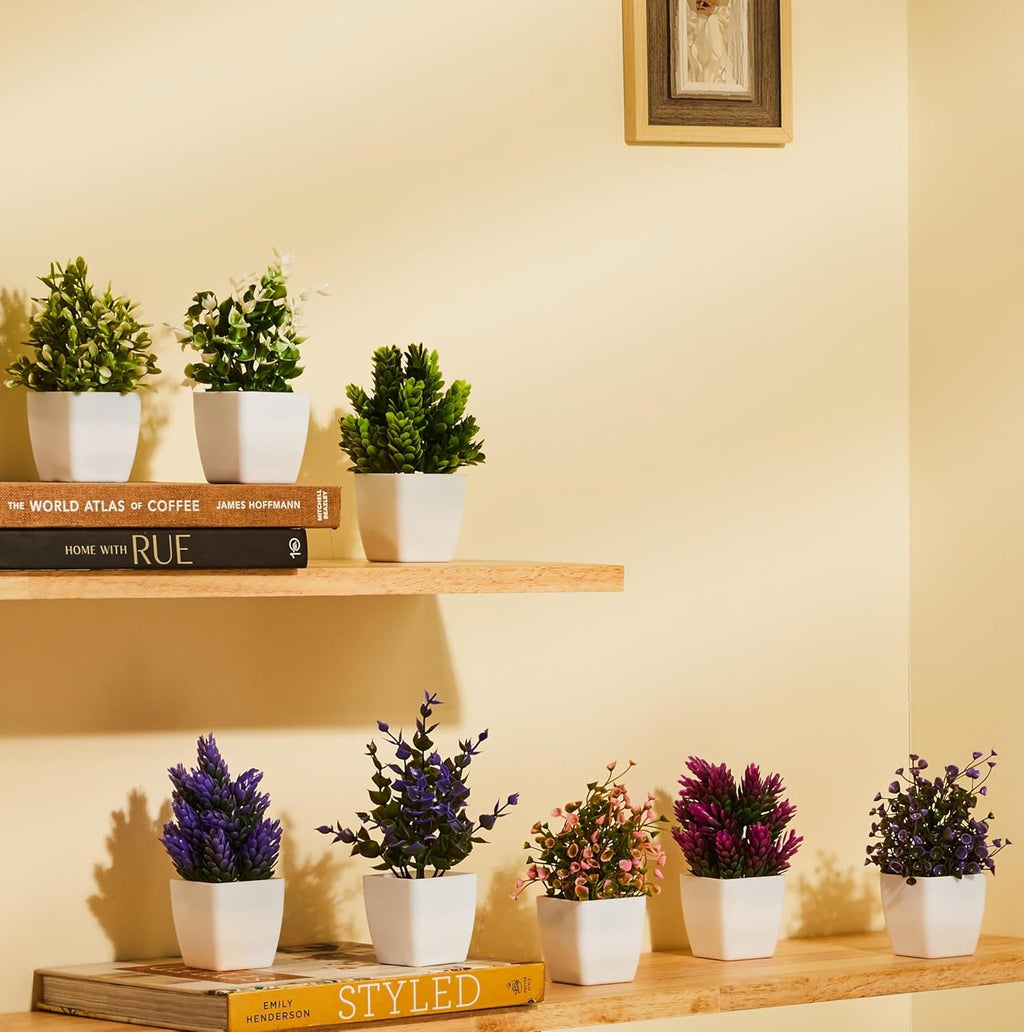 Artificial Plants with Pot Durable Plastic | No Maintenance | Dimensions: 5 cm X 13 cm (Pack of 8)