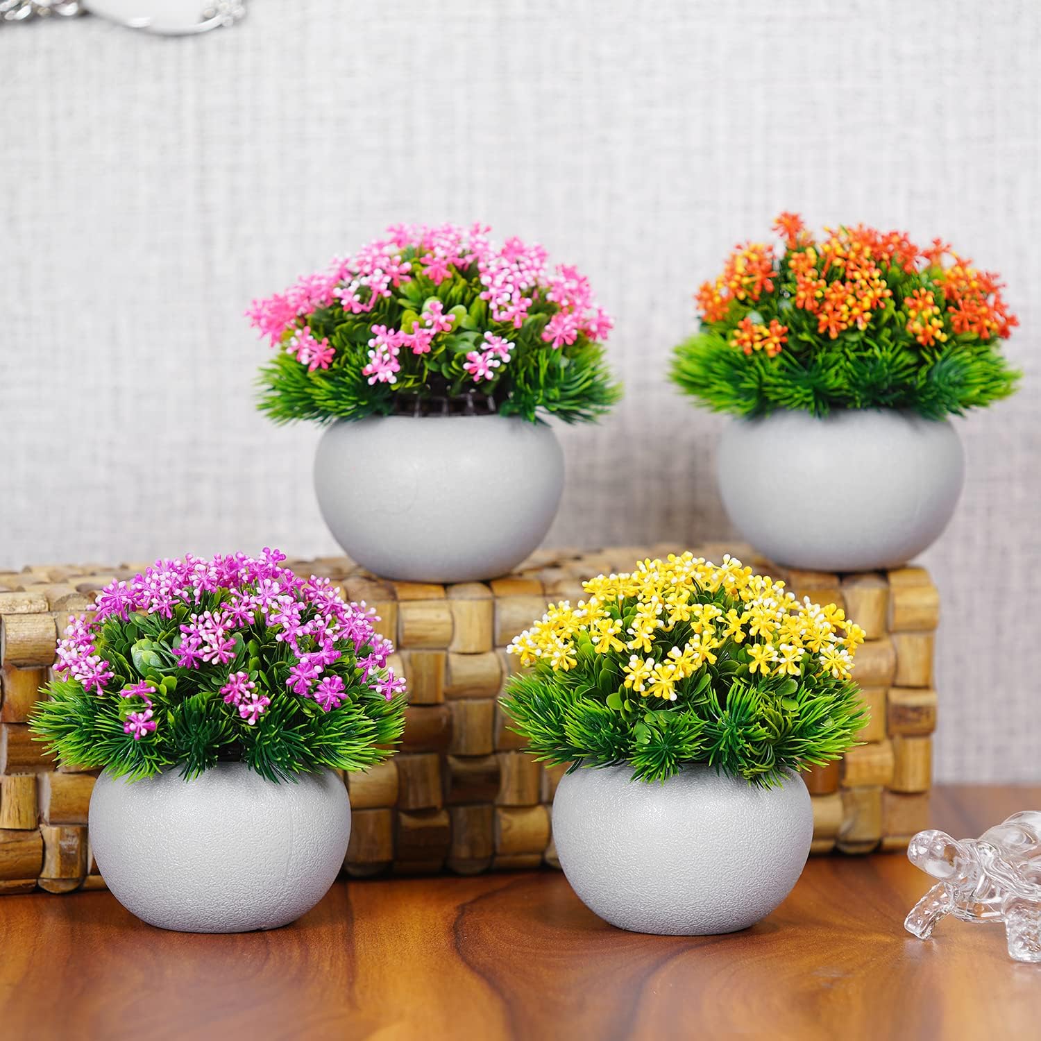 Artificial Flower Plants with White Pot Pack of 4