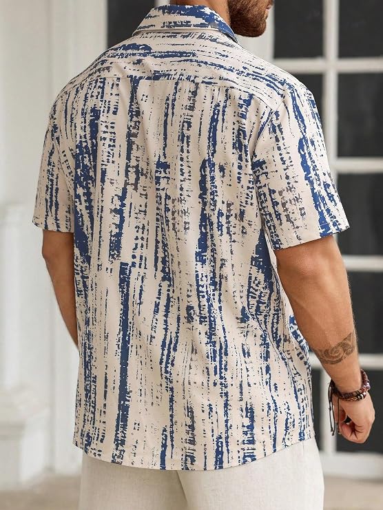 Lymio Shirt for Men| Men's Shirt Abstract Printed Button Down – Slim Fit Casual Wear | Short Sleeve & Breathable | Trendy Beach & Holiday Ready