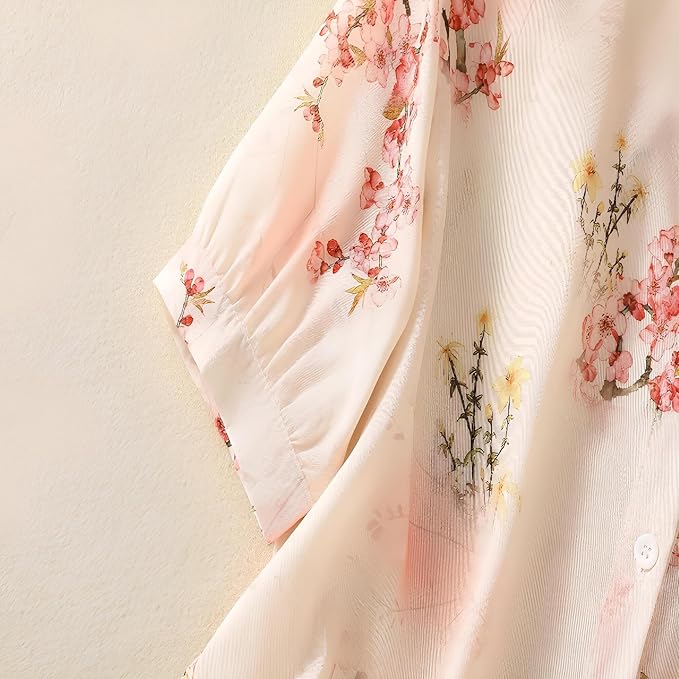 Women's Pink Floral Printed Button Down Western Shirt with Collared Neck and Half Sleeves in Relaxed Fit Style