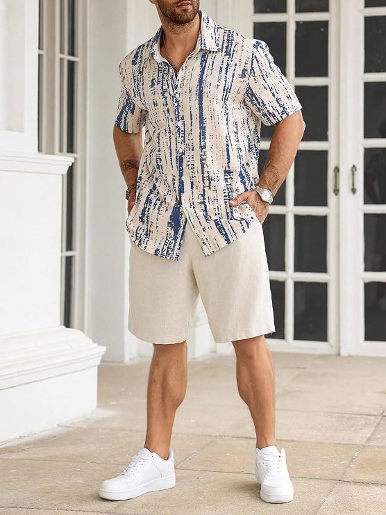 Lymio Shirt for Men| Men's Shirt Abstract Printed Button Down – Slim Fit Casual Wear | Short Sleeve & Breathable | Trendy Beach & Holiday Ready