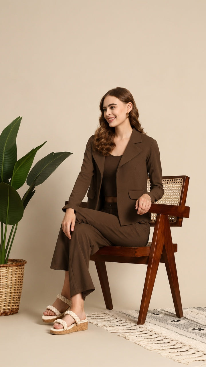 Brown Elegance 3-Piece Co-Ord Set