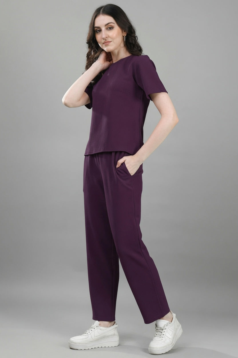 Women Solid Co-Ord Set | Casual Top & Pant Set | Regular Fit Lounge Wear