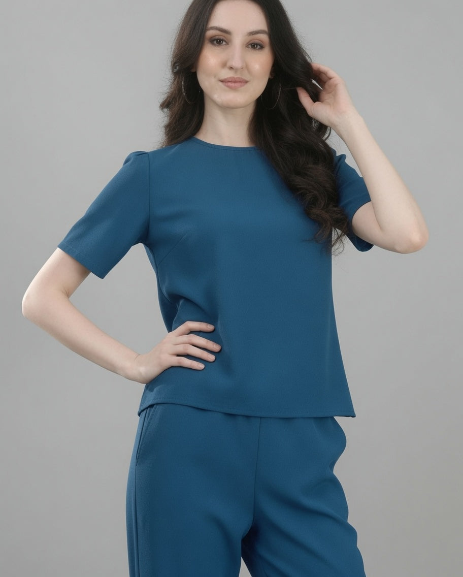 Women Solid Co-Ord Set | Casual Top & Pant Set | Regular Fit Lounge Wear