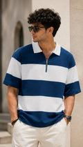 Men's Textured Striped Knit Polo T-Shirt
