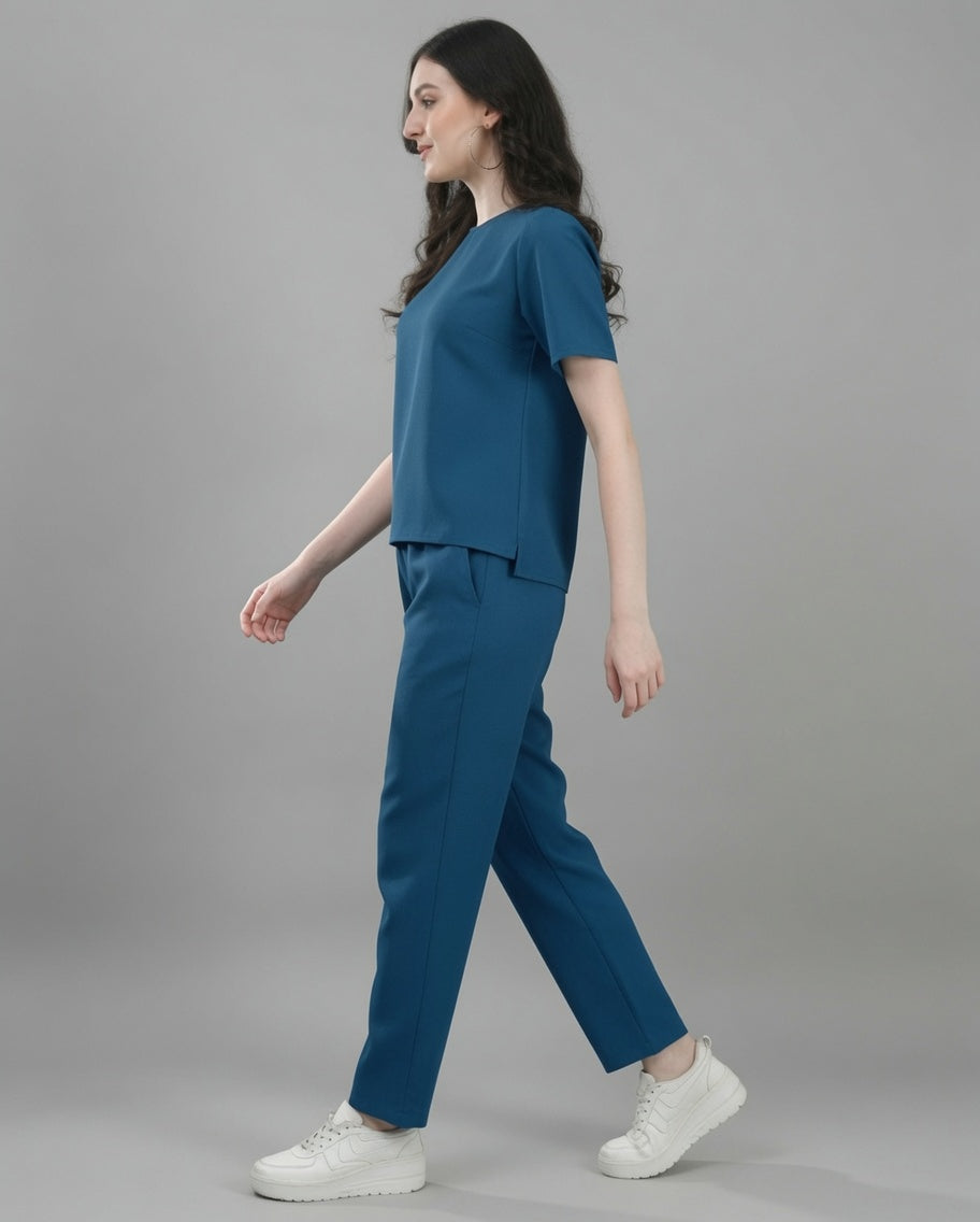 Women Solid Co-Ord Set | Casual Top & Pant Set | Regular Fit Lounge Wear