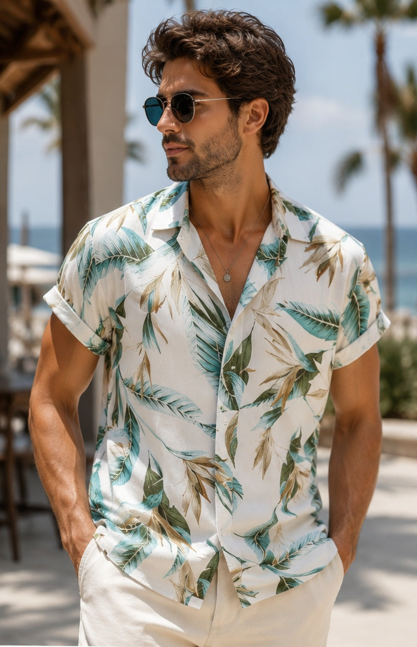Men's Casual Rayon Relaxed Fit Shirt Button Down Summer Shirts for Men