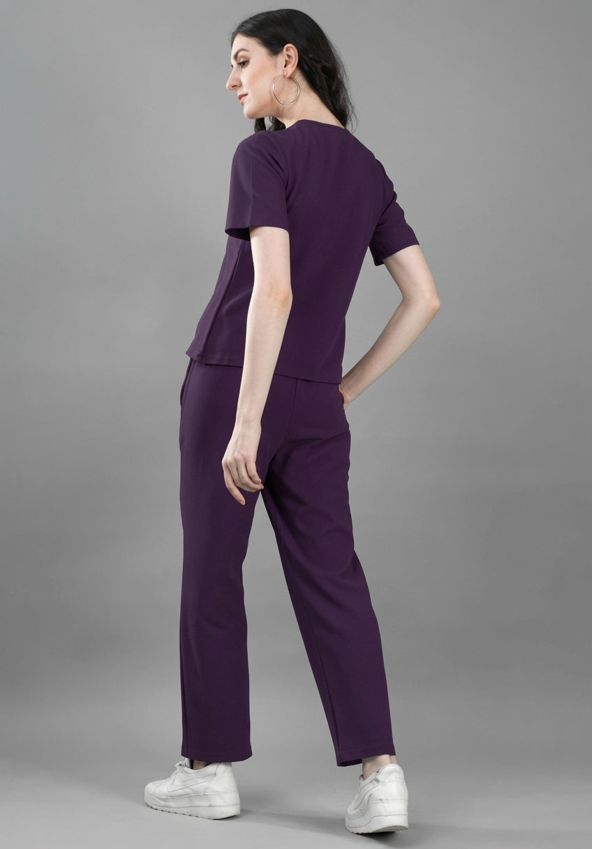 Women Solid Co-Ord Set | Casual Top & Pant Set | Regular Fit Lounge Wear