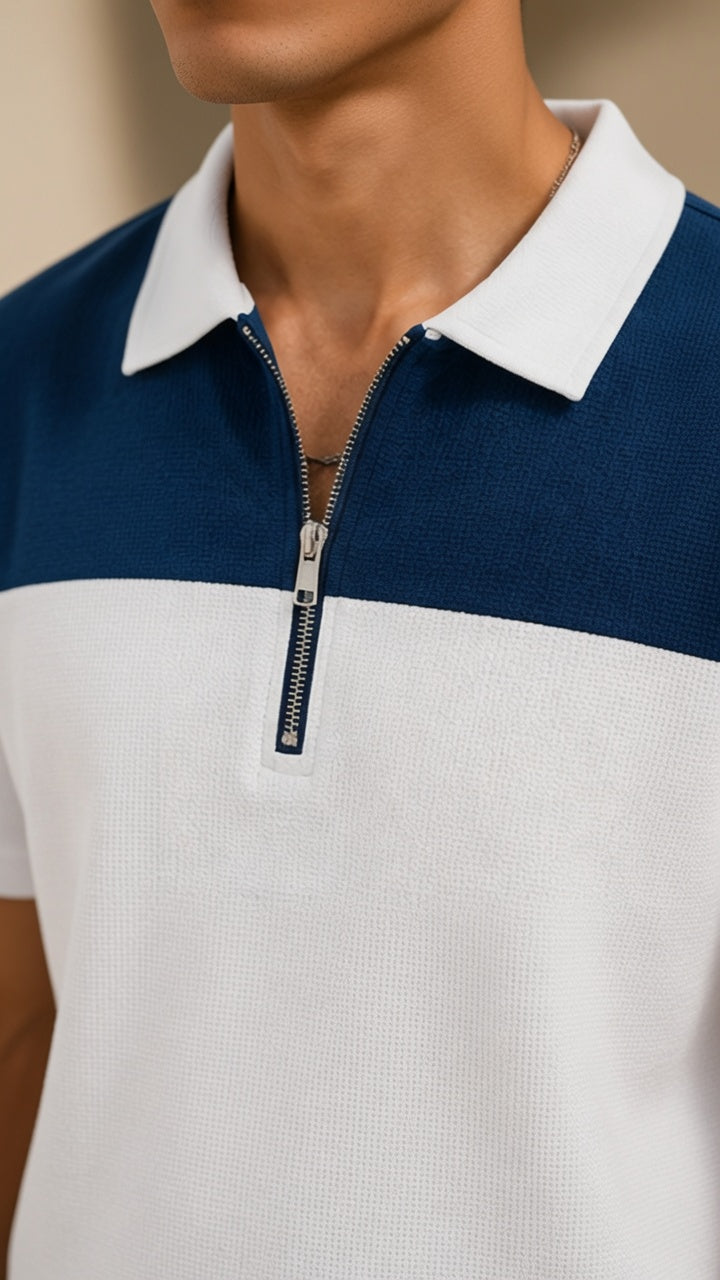 Men's Textured Striped Knit Polo T-Shirt