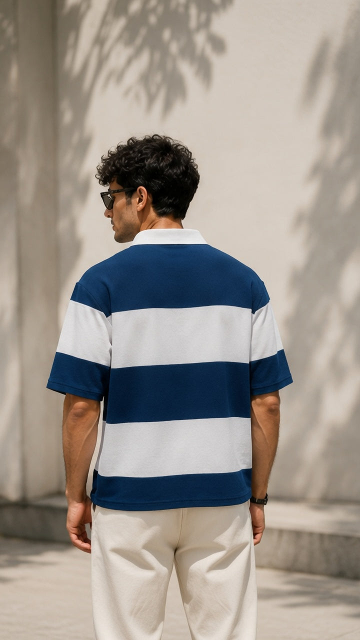 Men's Textured Striped Knit Polo T-Shirt