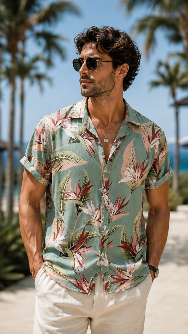Men's Casual Rayon Relaxed Fit Shirt Button Down Summer Shirts for Men