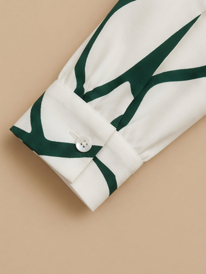 Women Fashion Green & White Striped Print Long-Sleeved Shirt And Pants Two-Piece Set