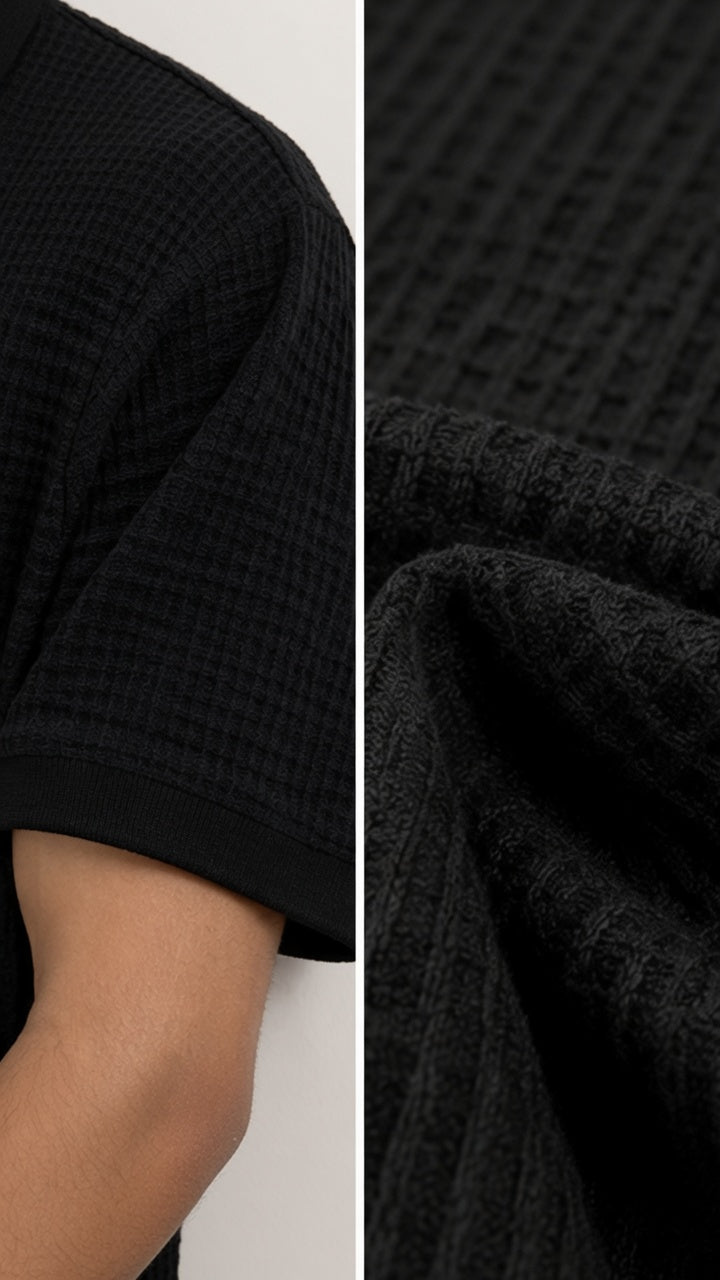 Men's Textured Vertical Striped Knit Polo T-Shirt