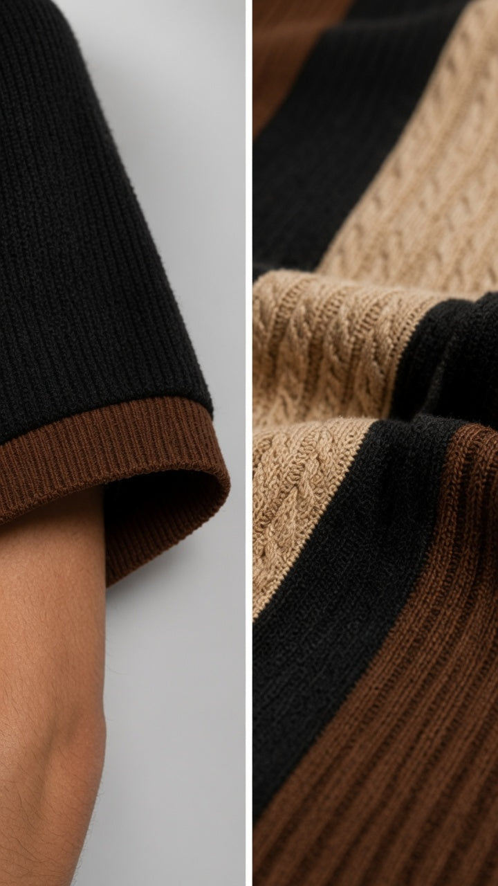 Men's Textured Vertical Striped Knit Polo T-Shirt