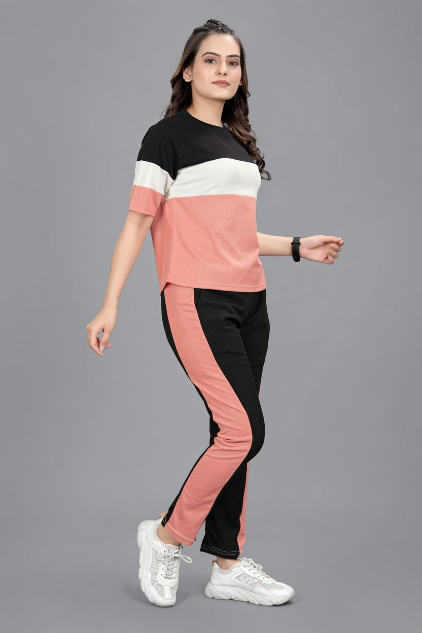 LILAS Women's Round Neck Lining Pink Colour Short Sleeve Night Dress