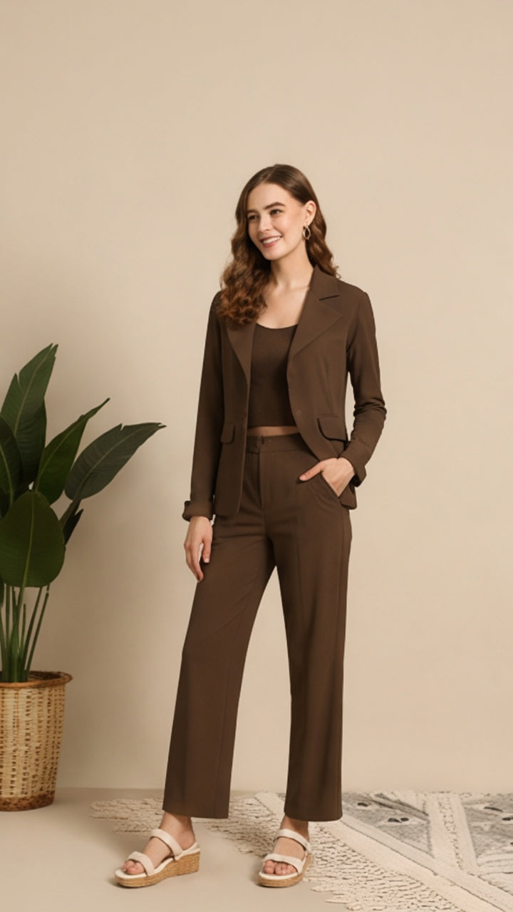 Brown Elegance 3-Piece Co-Ord Set