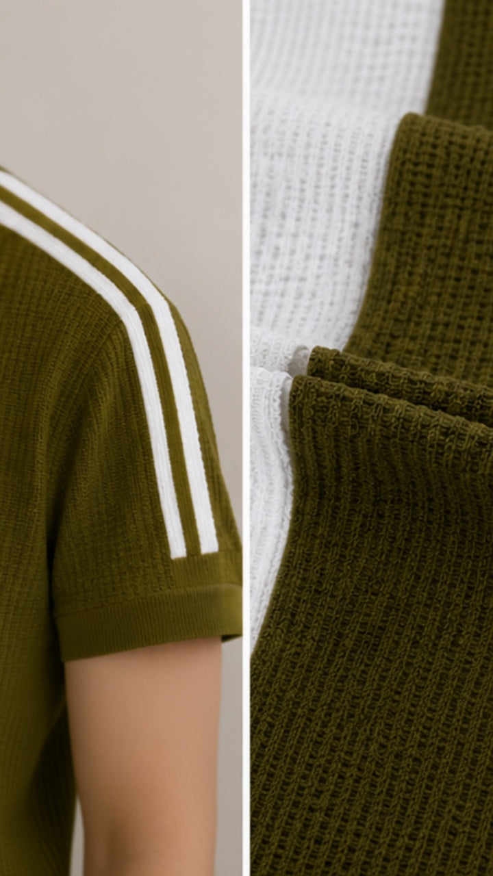 Men's Textured Vertical Striped Knit Polo T-Shirt
