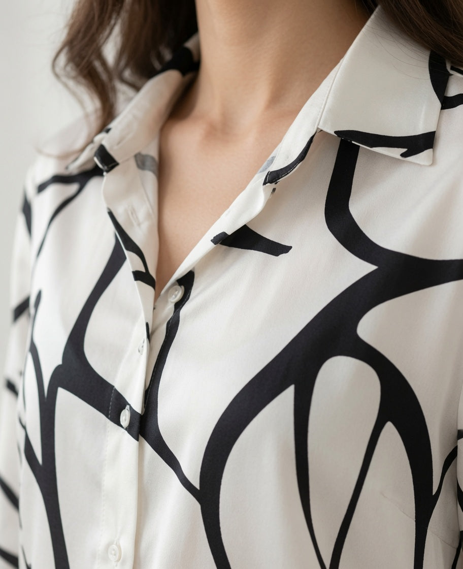 Women Fashion Black-And-White Striped Print Long-Sleeved Shirt And Pants Two-Piece Set