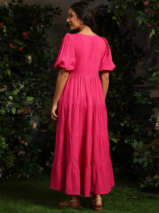 Women Checked Cotton Fit & Flare Maxi Dresses