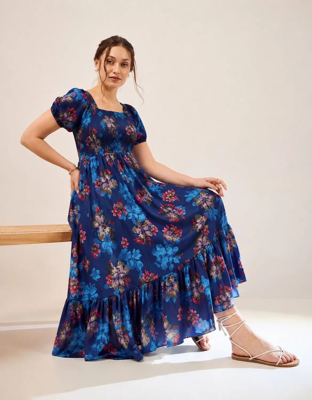Women Fit and Flare Black Full Length Dress