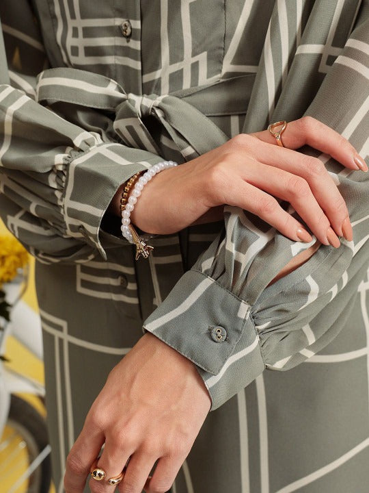 Grey and beige printed basic jumpsuit long sleeves 2 pocket